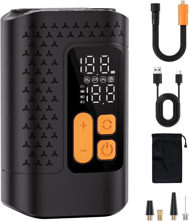 Aucoza Electric Bike Pump, 160PSI Mini Bike Tire Pump, 4X Fast Bicycle Pump with Digital Pressure Gauge, Bike Air Pump for Mountain Bike, Moto, Car and Balls - Image 1
